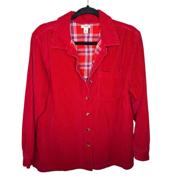 L.L.BEAN / red comfort corduroy relaxed button up lined shirt / M - Picture 1 of 8